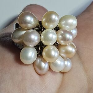 Vintage Sterling Silver Freshwater Pink Cream Peach Cluster Ring Size 6